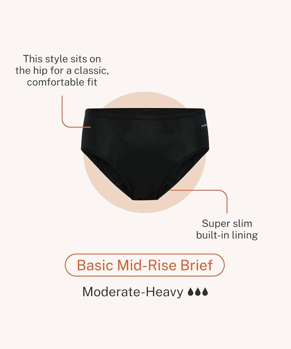 Modibodi Basic Mid-Rise Brief Moderate-Heavy, Black