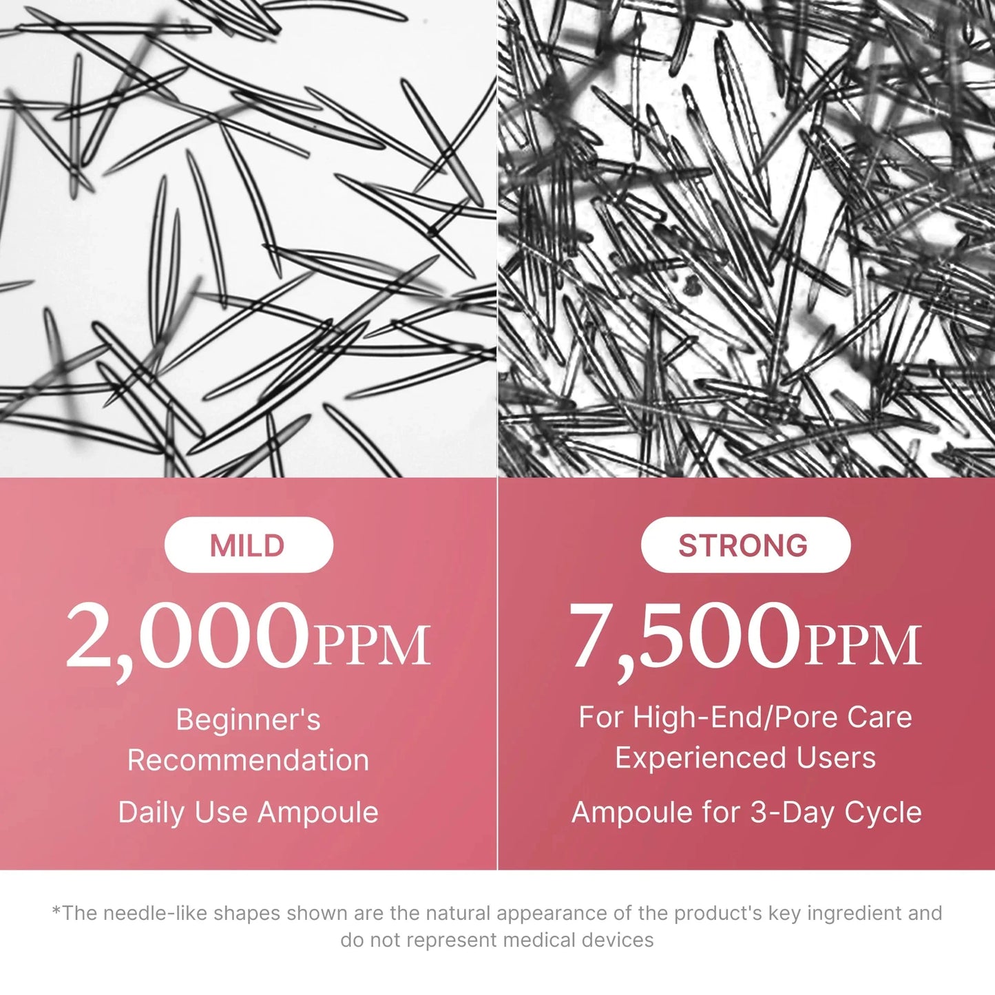 Microscopic view comparing the 2,000 PPM mild daily dose and 7,500 PPM strong 3-day cycle dose.
