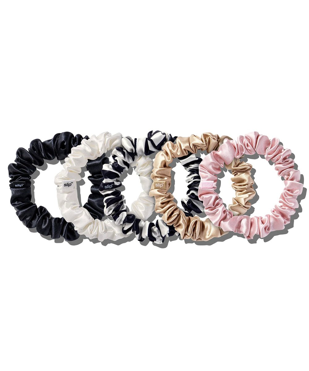 Slip Slip Silk The Midi Scrunchie (1 X Pink 1 X Caramel 1 X Black 1 X White 1 X Navy Stripe)
