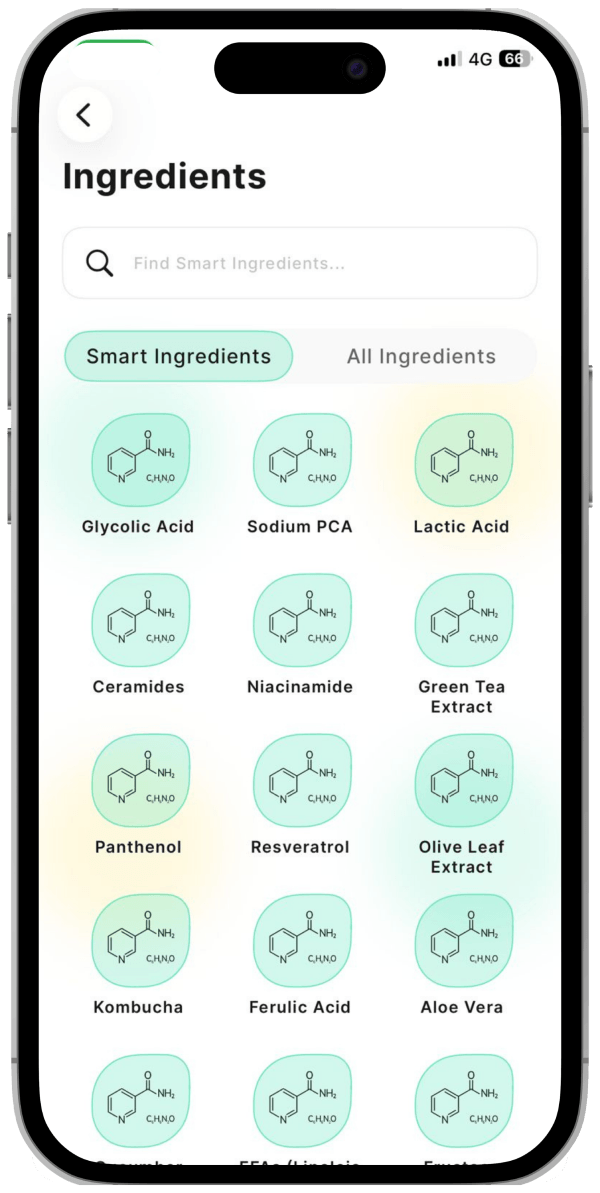 Smart ingredients app screen