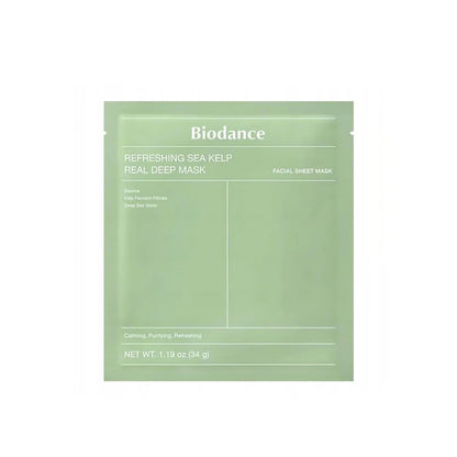 Front packaging of Biodance Refreshing Sea Kelp Real Deep Mask in light green