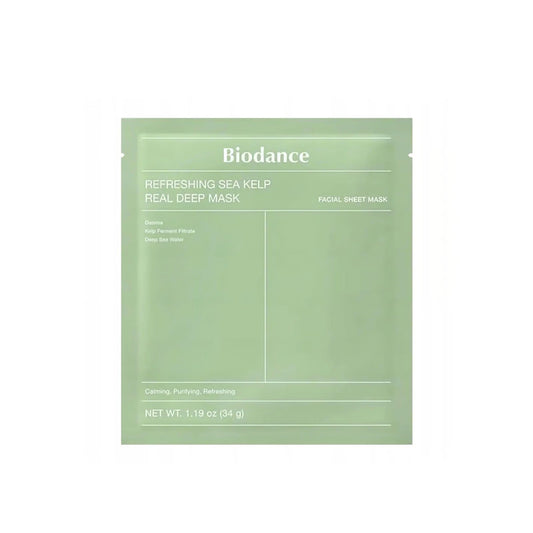 Front packaging of Biodance Refreshing Sea Kelp Real Deep Mask in light green