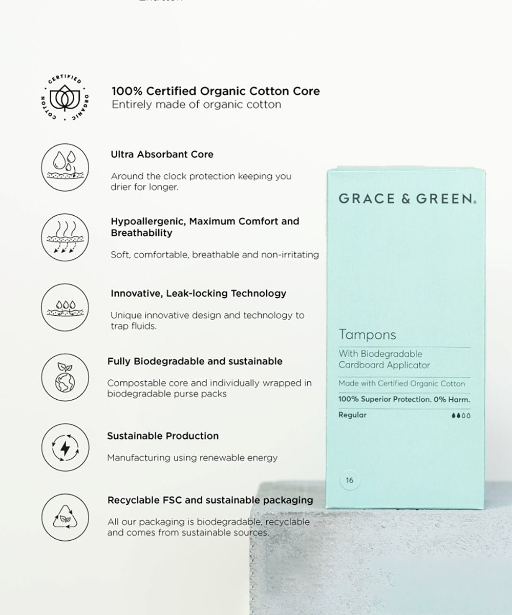 Grace & Green Organic Biodegradable Applicator Tampons - Super 