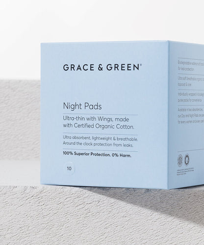 Grace & Green Organic Ultra-Thin Pads With Wings - Night 