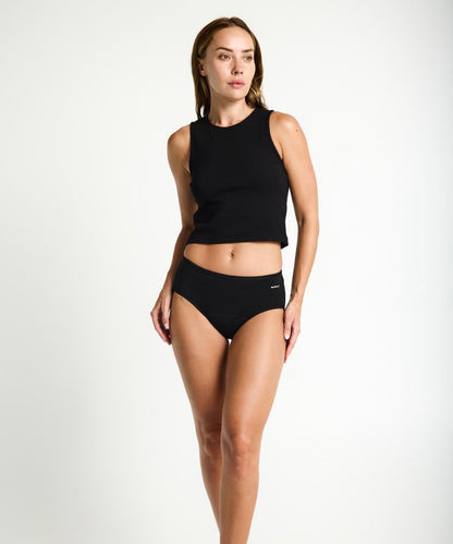 Modibodi Basic Mid-Rise Brief Moderate-Heavy, Black 