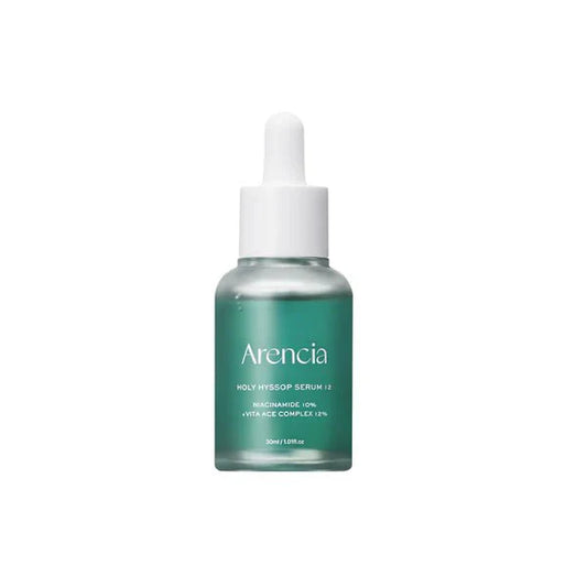 Arencia holy hyssop skincare serum bottle on a white background