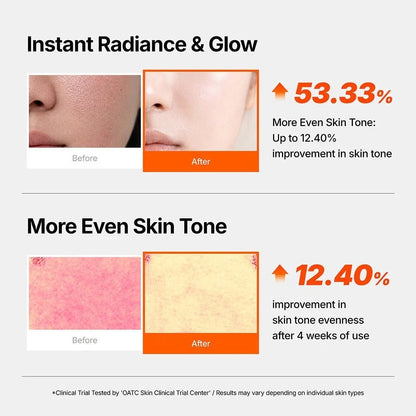 Clinical trial results chart showing skin tone improvement before and after using Genabelle ampoule.