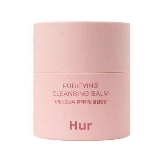 Minimalist front view of the House of Hur Purifying Cleansing Balm 50ml pink container on a white background.