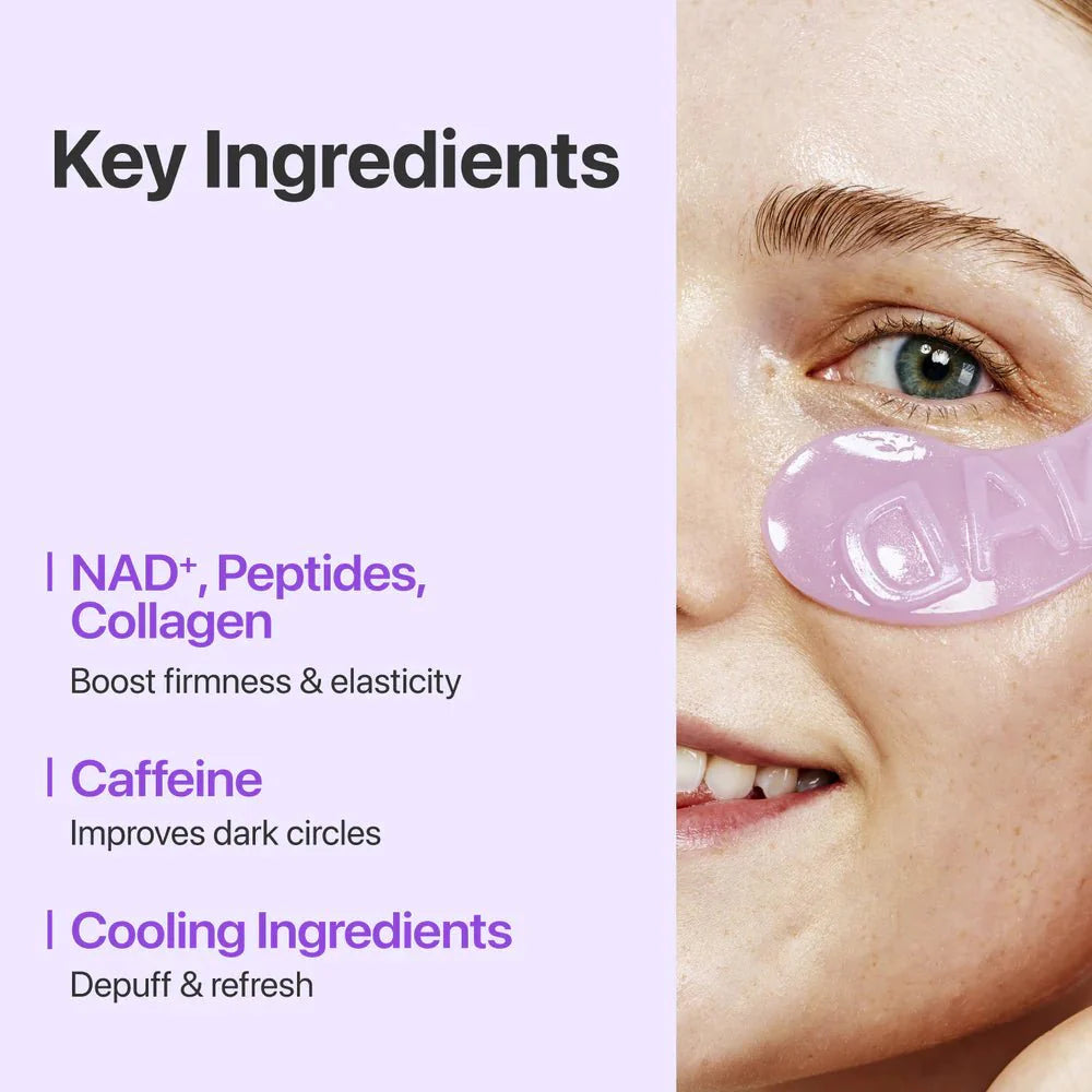 List of key ingredients including NAD+, Peptides, Collagen, Caffeine, and Cooling Agents.