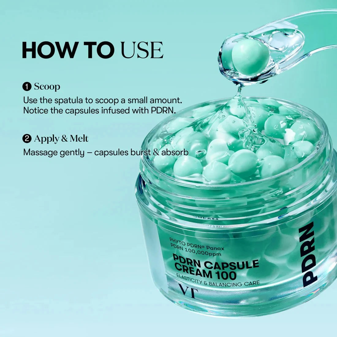 Step-by-step guide on how to scoop and apply PDRN Capsule Cream.