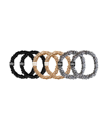 Slip Silk Skinnie Scrunchie (2 X Gold 2 X Black 2 X Leopard) 