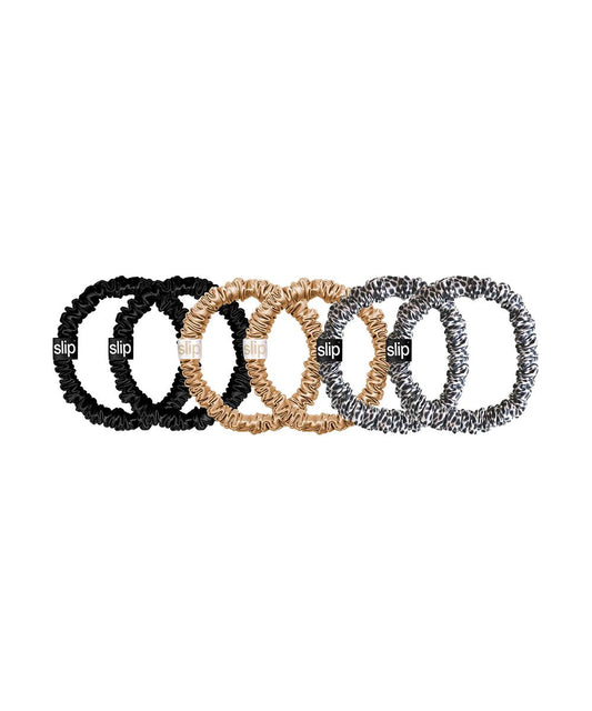 Slip Silk Skinnie Scrunchie (2 X Gold 2 X Black 2 X Leopard) 
